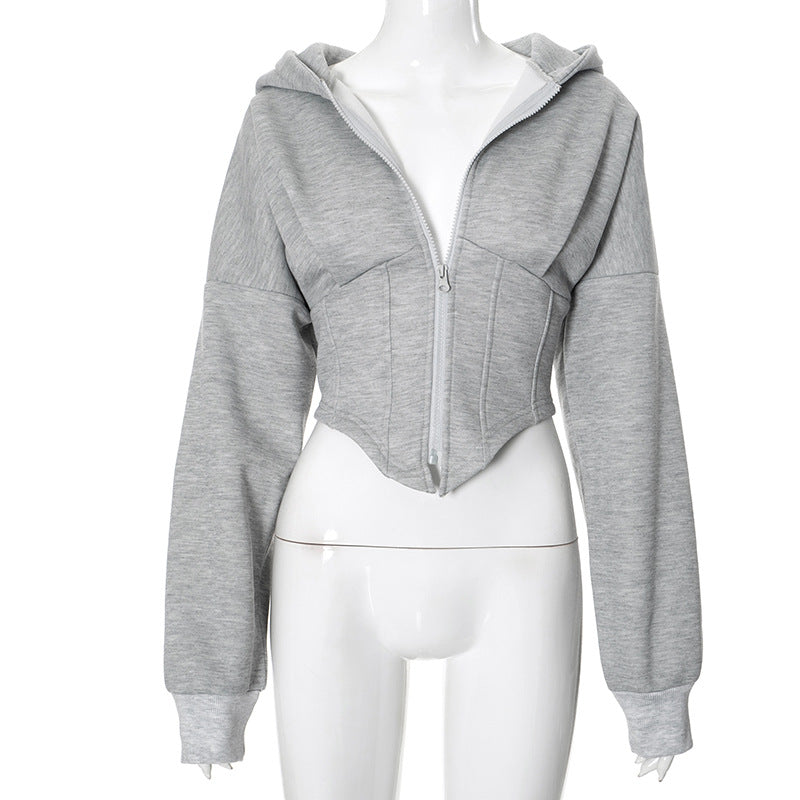 Zipper Long Sleeve Corset Cardigan