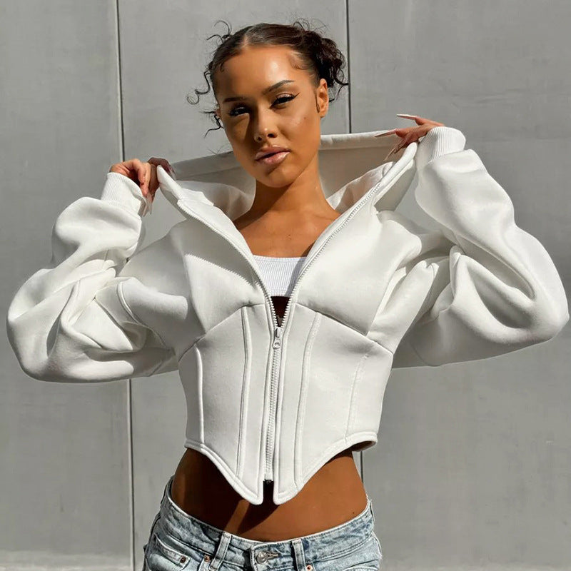 Zipper Long Sleeve Corset Cardigan
