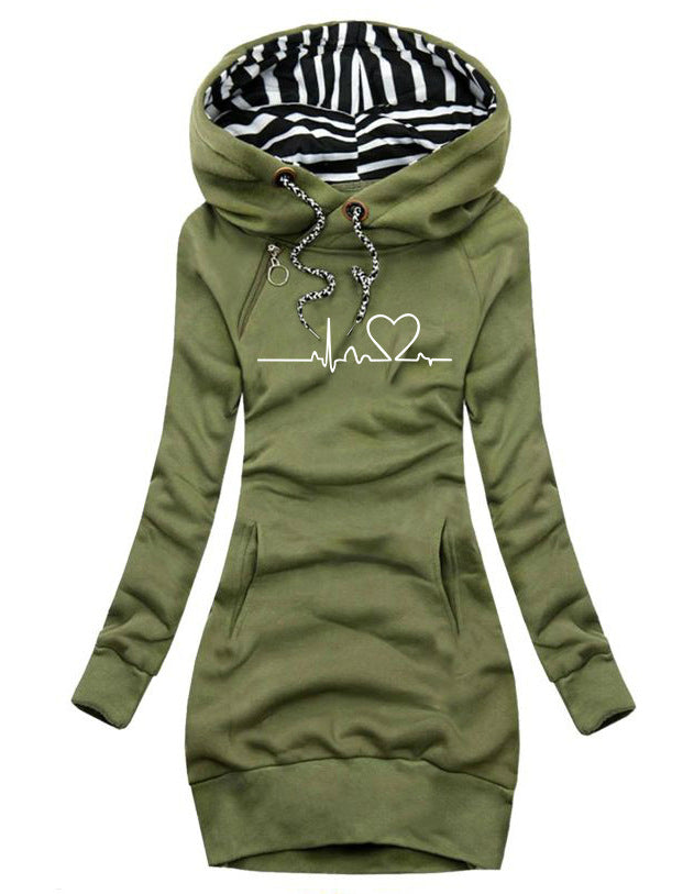Heart Print Long Women Hoodie