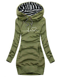 Heart Print Long Women Hoodie