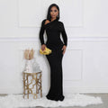 Womens Solid-Color Long-Sleeve Slim-Fit Dress