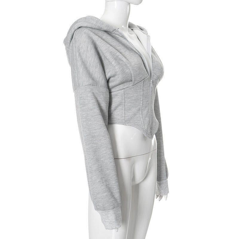 Zipper Long Sleeve Corset Cardigan