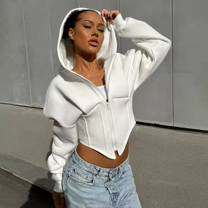 Zipper Long Sleeve Corset Cardigan