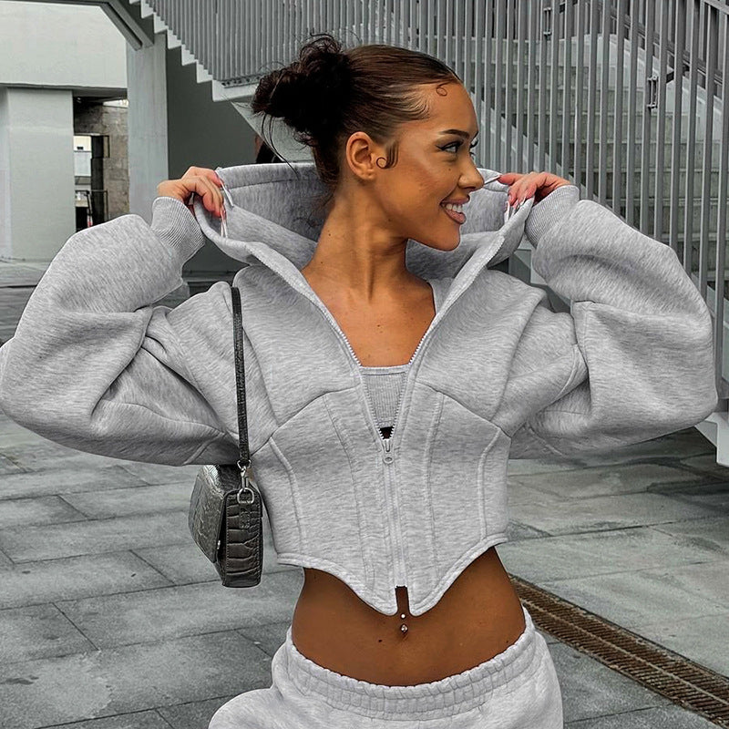 Zipper Long Sleeve Corset Cardigan